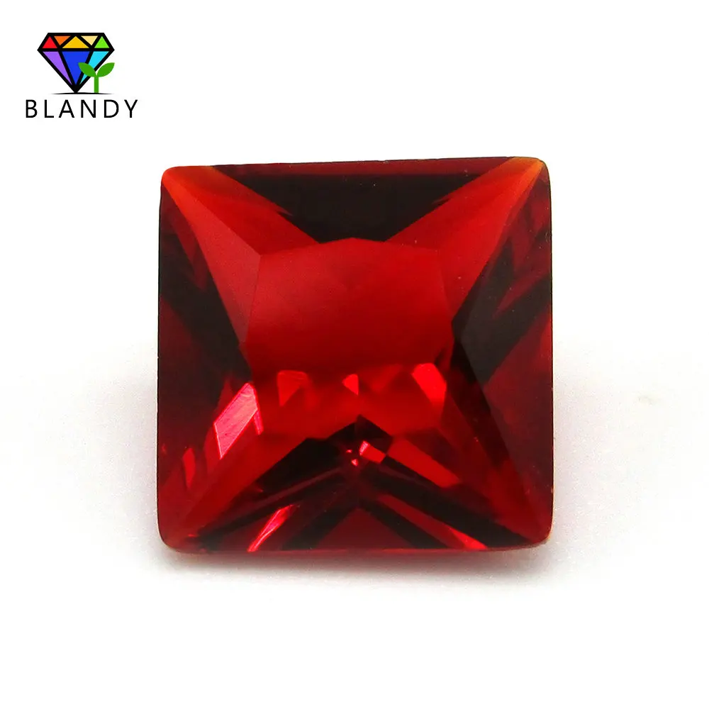 Free Shipping 50pcs/lot 3x3~12x12mm Various Color Loose Glass Stone Square Cut Red Green Glass Synthetic GemStone For Jewelry