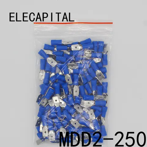 MDD2-250 MDD2.5-250 수 절연 스페이드 퀵 커넥터 터미널 압착 단자 AWG 100PCS/Pack MDD Best5