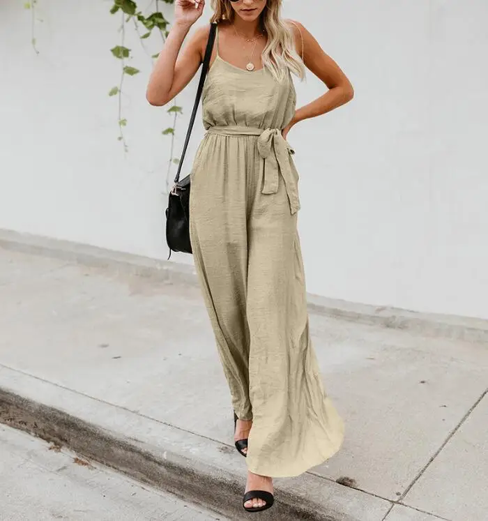 women jumpsuit Elegant solid 2019 Sleeveless Strap long jumpsuit Chic wide leg casual streetwear Boho bandage sexy jumpsuit