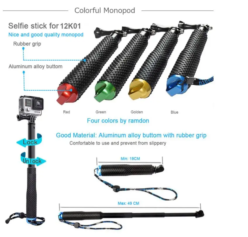 LBKAFA 49cm SP POV Pole Extendable Handheld Monopod Self Selfie Stick Mount for GoPro 13 12 11 10 DJI Action 4 5 Insta360 X4 X3