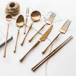 Luxury Rose Golden Cutlery Set 304 Stainless Steel Colored Dinner Knife & Fork Dinnerware Tableware Kitchen Accessories