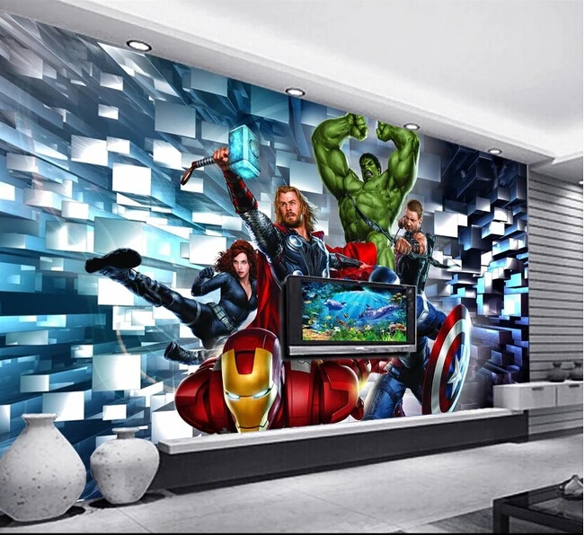 Custom children wallpaper, 3 d hero alliance murals for children room living room TV wall paper DE parede vinyl which wallpaper