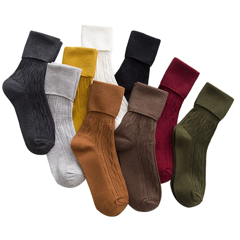 5 Pairs Women Socks Comfortable Fresh Breathable Tea Yan New Japanese Solid Color Pile Socks Wind Vintage Loose Tube Women Socks