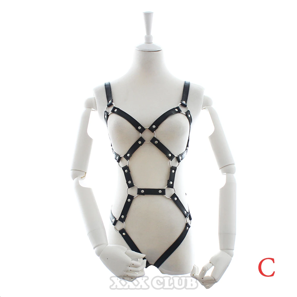 Thierry Adult Games PU Leather Body Harness for Women Fetish Slave Bondage Restraints,Exposed Breast Chastity Belt, Sex Products