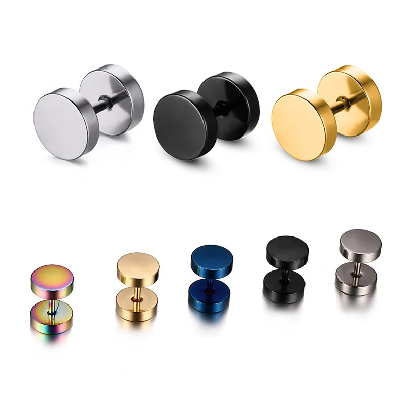 Alisouy 2 Pieces Fashion Black Steel Stainless Steel Earrings Women Men\'s Barbell Dumbbell Punk Gothic Stud Earring For men