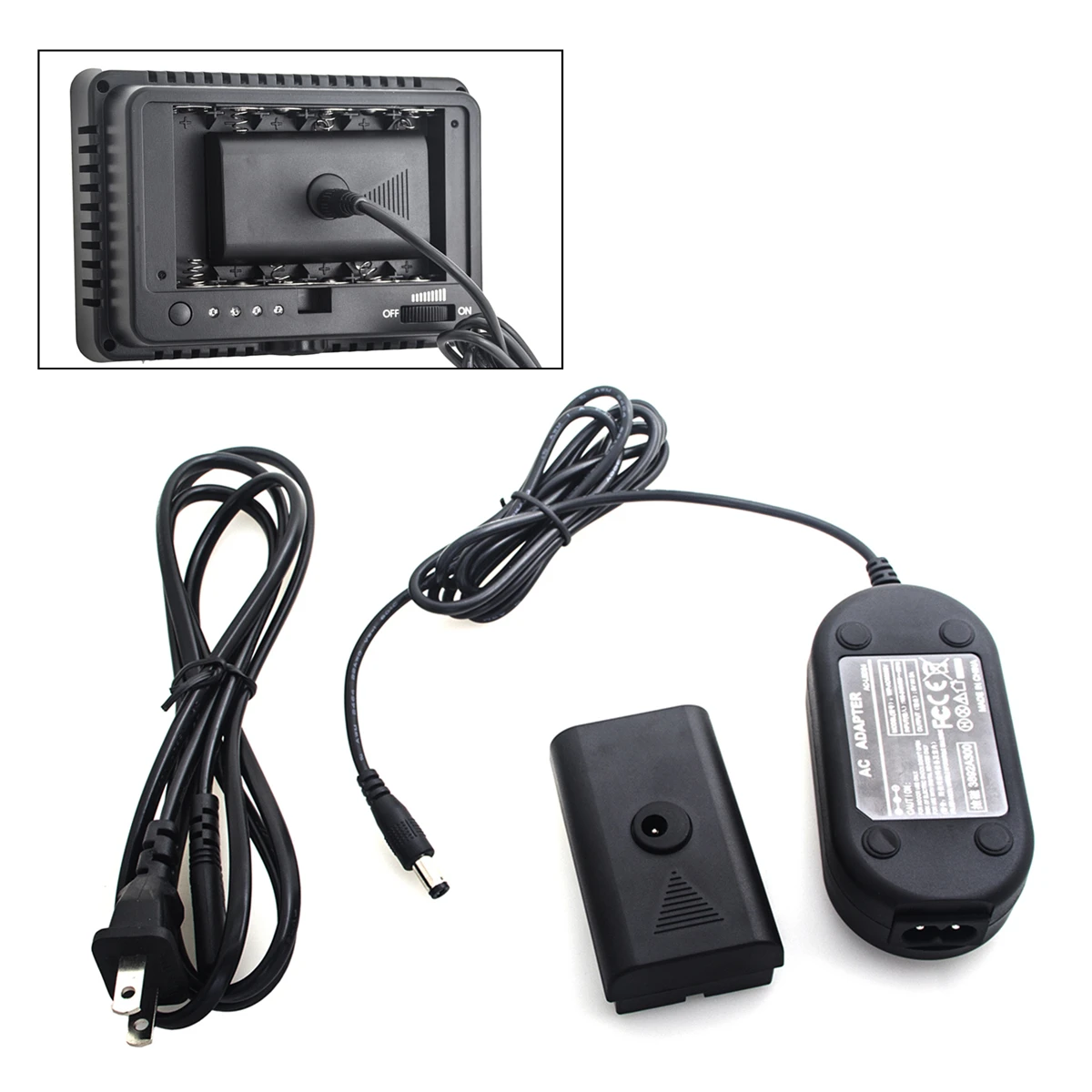 AC Power Adapter + F550 Dummy Battery Coupler +US/UK/AU/EU Plug for Yongnuo NanGuang LED Light Monitor Charger Adaptor F570 F530