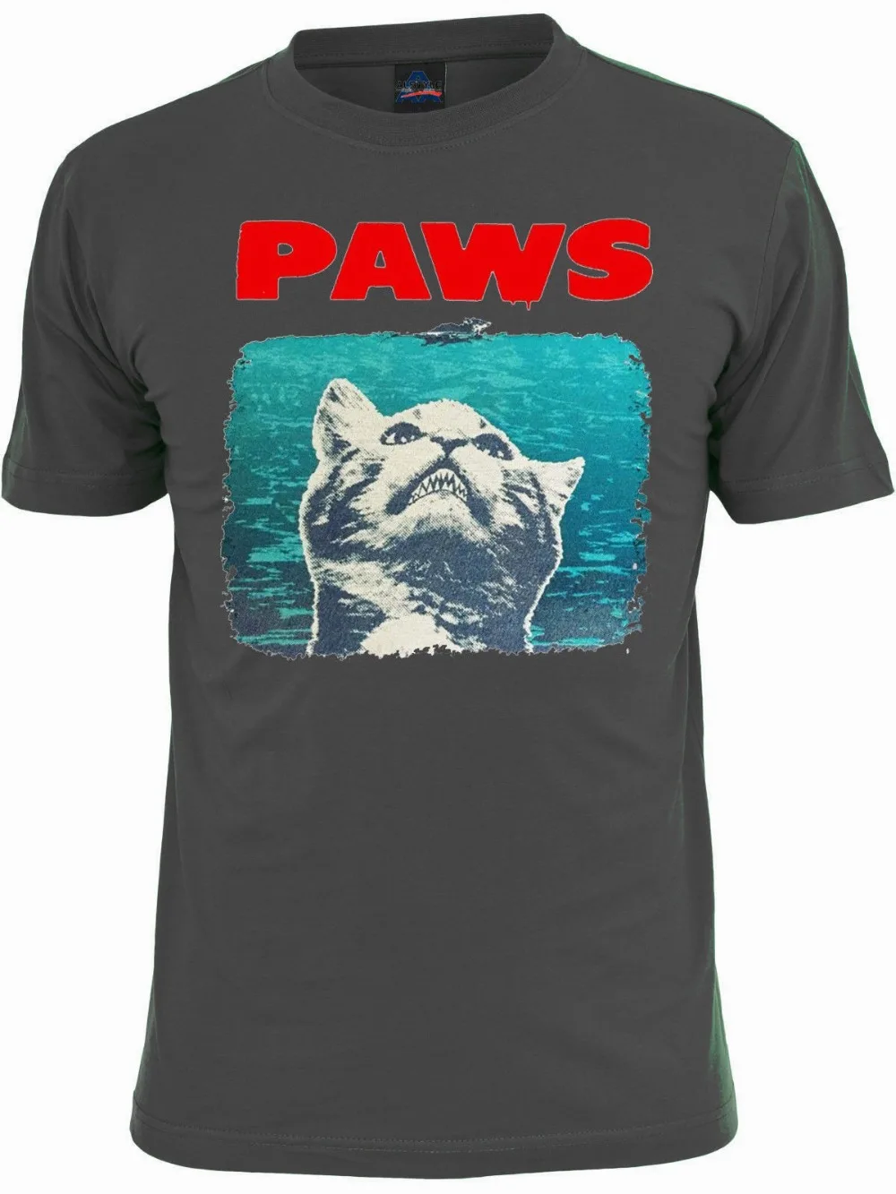 Paws Jaws Parody Unisex T-Shirt. Funny Cat Lovers 2019 Flash Print Cotton Slim Fit Crew Neck Custom Tee