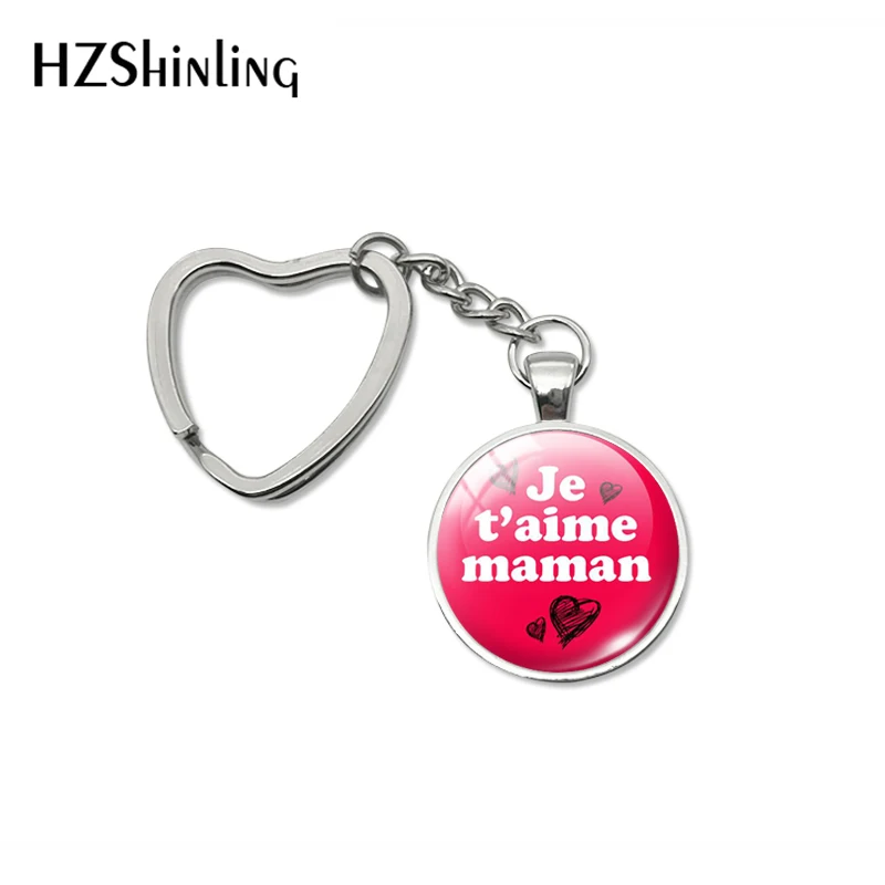 2019 New Fashion Happy Mother's Day Heart Keychains Je t'aime Maman Quotes Fashion Handmade Key Chain for Mother Gifts Keyring