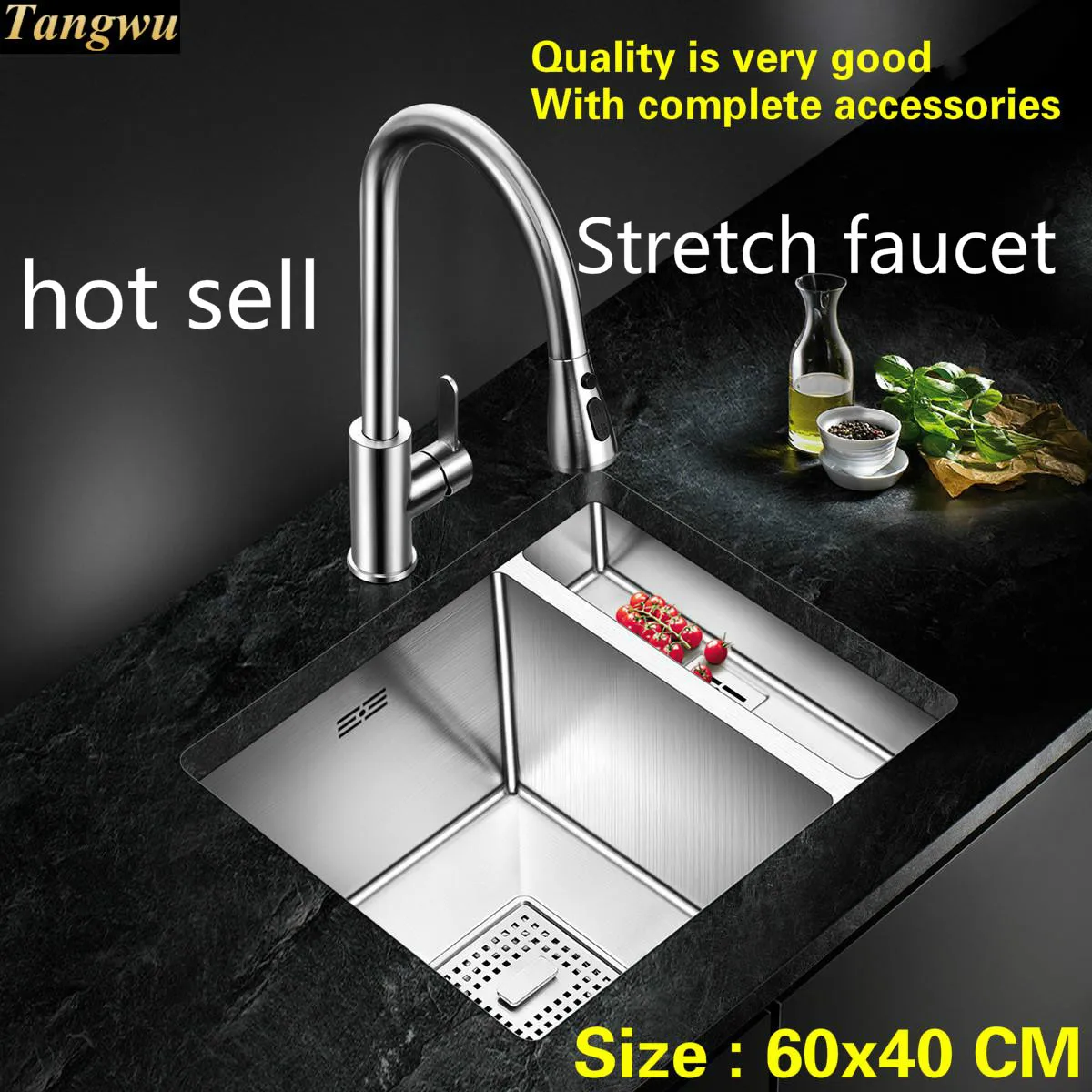 

Free shipping Household fashion kitchen manual sink single trough hot sell 304 food-grade stainless steel 600x400 MM