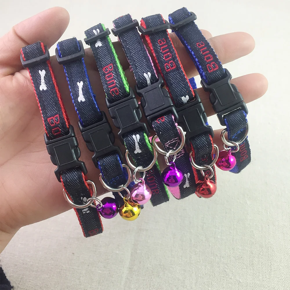 240pcs/lot Good Quality Cute Fashion Jean Pet Collars with Bells For Small Dogs Necklace Puppy Kitten Cat Collars Free Shipping