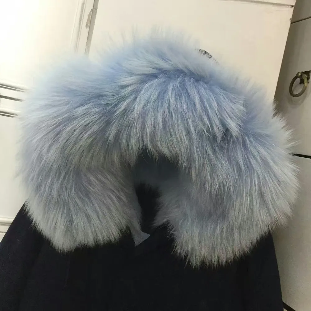 Hot Koop Mooie Blauwe Vos Bont Voering Korte Parka Winter Grote Bontkraag Trim Overjas Voor Vrouwen & Mannen Dikke warme Jas