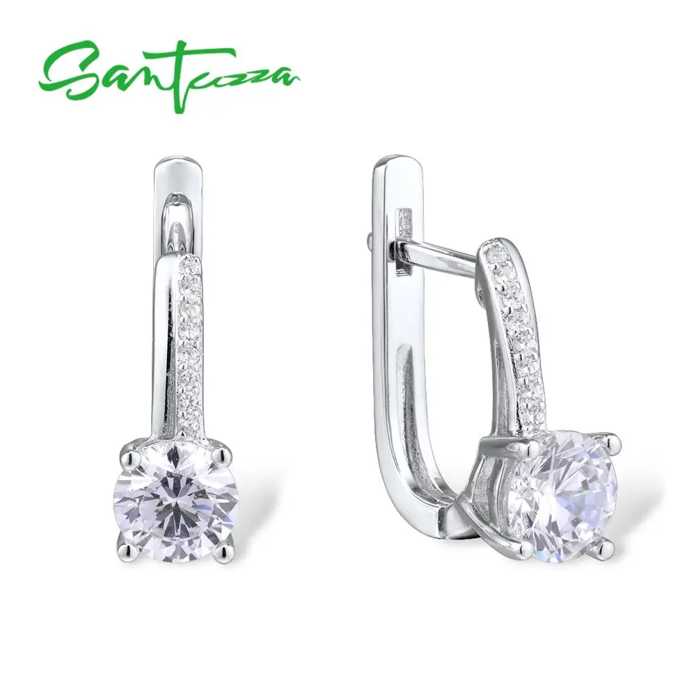 

SANTUZZA Silver Earrings For Women Genuine 925 Sterling Silver Sparkling White Cubic Zirconia серьги kolczyki Fine Jewelry