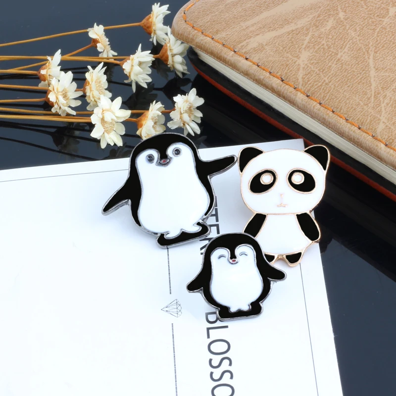 3 Pcs/set Cartoon Mini Enamel Pin Cute Panda Penguin Brooch Animal Brooches For Women Men Denim Jackets Badge Fashion Jewelry