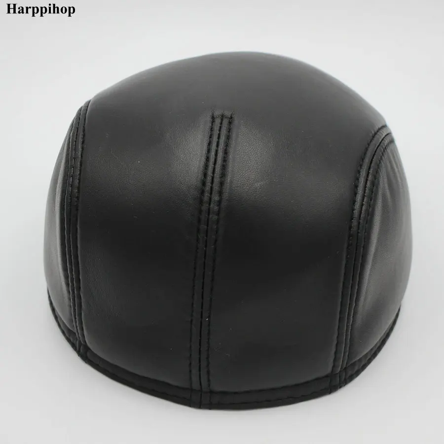 Fashion European Style Genuine Leather Caps Beret Man Casual Sheepskin leather Black/Brown Fitted Duckbill Hats Male Boina