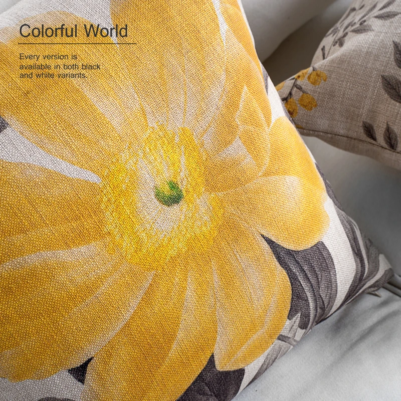 American Rural Yellow Gray Flowers Floral Cushion Pillow Cover Home Decorative PillowCase Office Sofa