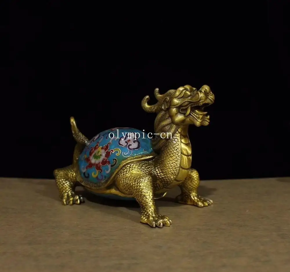 8'' bronze gild cloisonne enamel home fengshui fortune beast dragon turtle