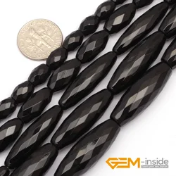 Olivary Rice Faceted AA Grade Black Agates Beads Natural Stone Bead DIY Loose Bead For Jewelry Making Strand 15