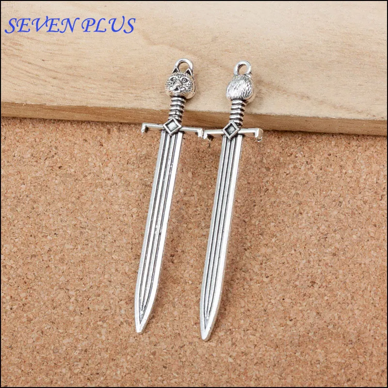 High Quality 5 Pieces/Lot 15mm*67mm Antique Silver Plated Diy Making Charm Sword Charms