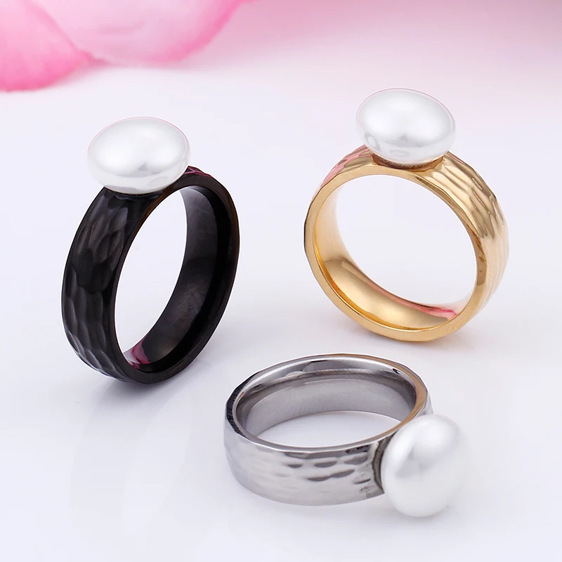 KALEN Fashion Stainless Steel Imitation Pearl Anillos Three Colours Cute/Romantic Finger Rings For Women Jewelry Engagement Gift