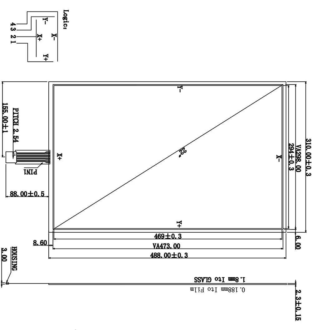 22 Inch 310x488mm 4 Wire Resistive Touch Screen Panel USB 16:10 for 22