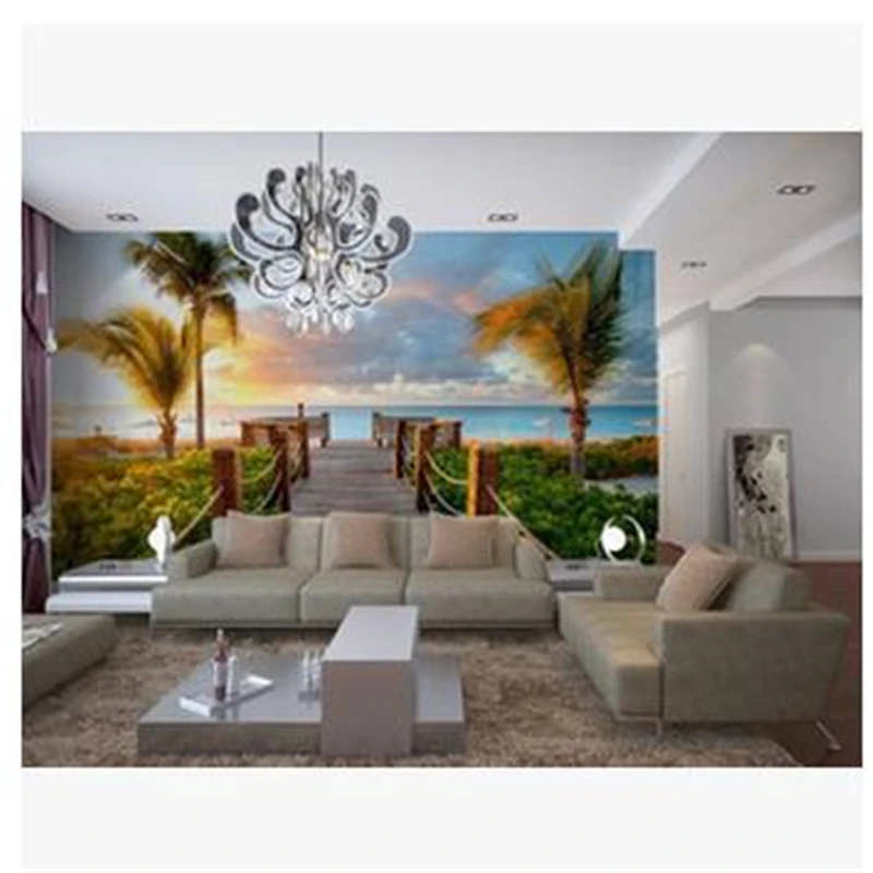 beibehang Custom size wallpaper 3d stereoscopic Sunset Ocean View murals TV backdrop living room bedroom papel de parede