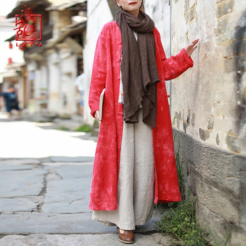 

LZJN 2019 New Women Spring Trench Coat Long Cotton Linen Duster Long Sleeve Vintage Coats