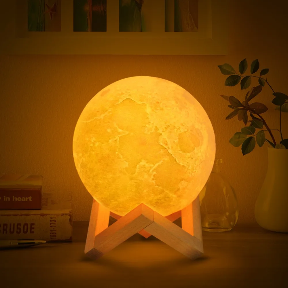 USB Rechargeable Touch Switch 3D Print Moon Bookcase Bedroom Lamp 2colors LED Reading Night Light Home Christmas Decoration Gift