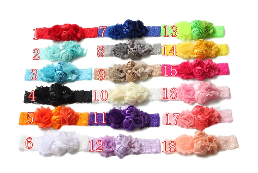 

2017 baby newborn infant headband rose hair band Chiffon flower lace elastic headbands children girls hair accessories 10pcs/lot