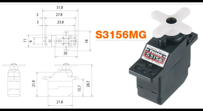 

FUTABA S3156 miniature steering-gear with metal teeth