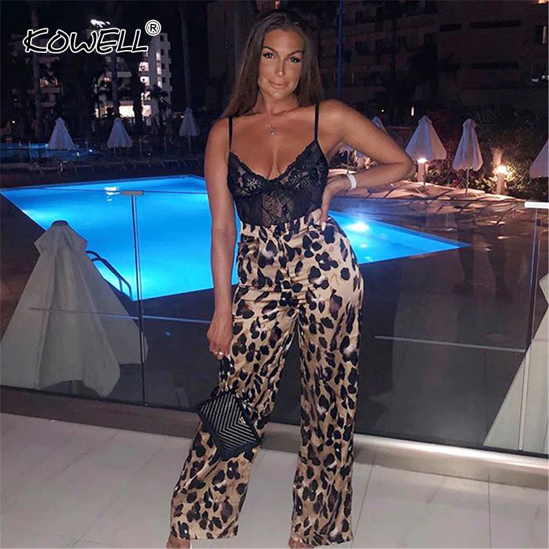 

Leopard print high waist long pants female Sexy wide leg pants trousers bottoms Women fashion casual capris cargo pants