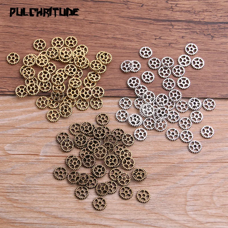 60PCS 8mm Three Color Vintage Metal Zinc Alloy Steampunk Mini Gear Charms Fit Jewelry Pendant Charms Makings