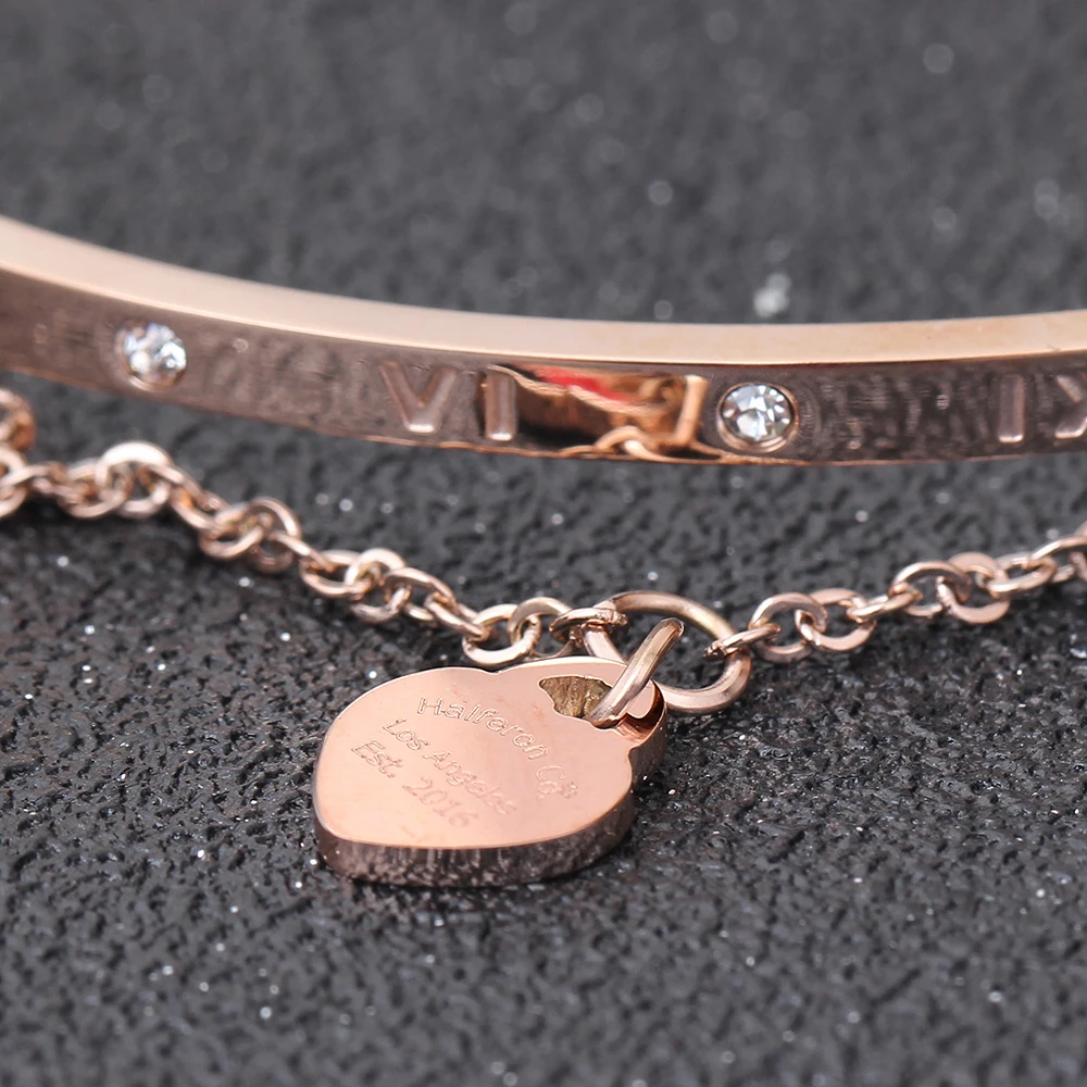 Drop Shipping Fashion Gold/Rose Gold-Color Crystal Heart Charm Bracelets Wrap Cuff Bangles For Women Jewelry Valentine Gift