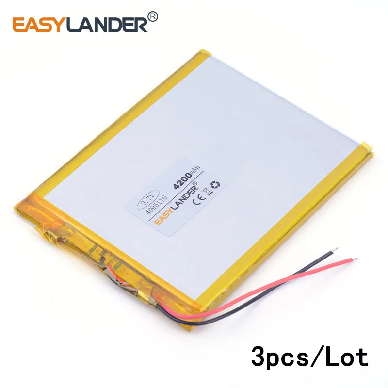 

3pcs/Lot 3.7 V high capacity polymer lithium battery 4095110 4200 mah sun N70 7 inch tablet battery video game PAQ MID