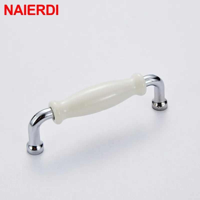 NAIERDI Modern Ceramic Cabinet Handles Zinc Alloy Drawer Knobs Bright Chrome Wardrobe Door Handles Furniture Handle 96mm/128mm
