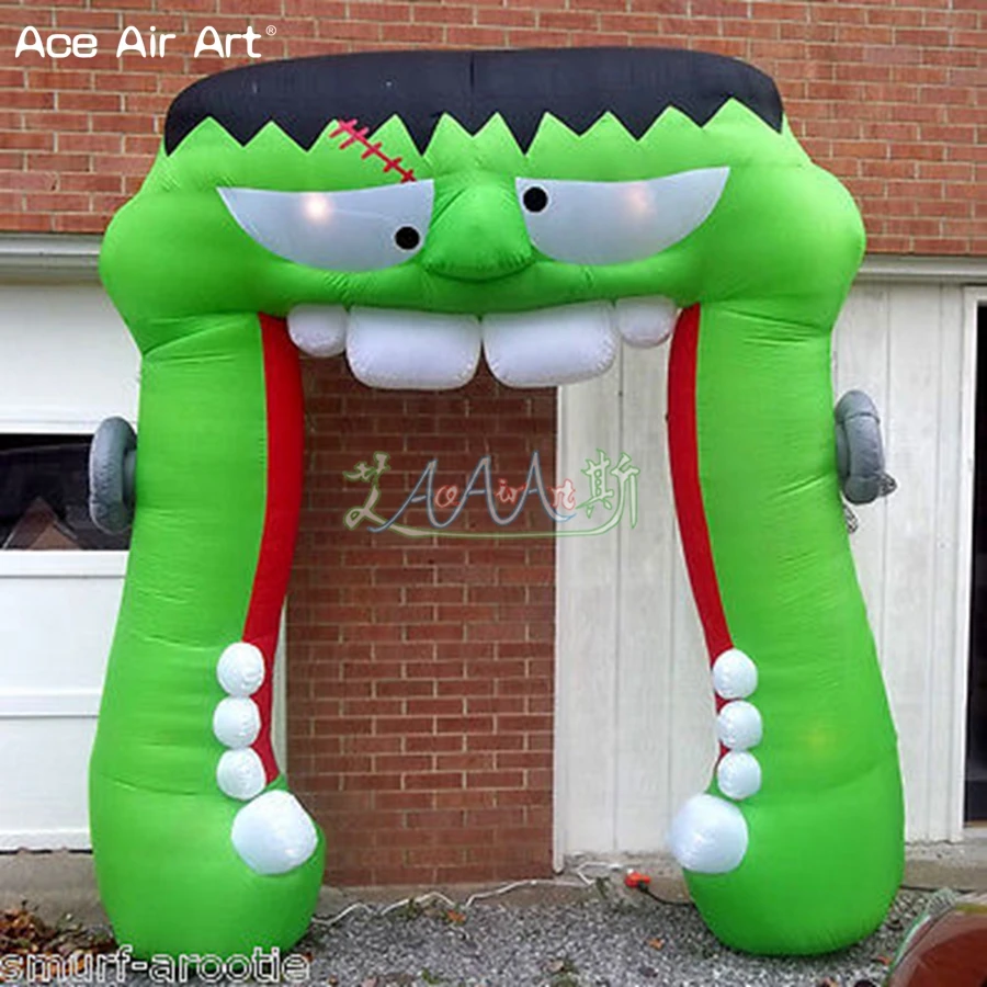 Nice Designed Inflatable Frankenstein Mouth Arch Creative Green Mouth Style Yard Archway Entrance Door for Sale