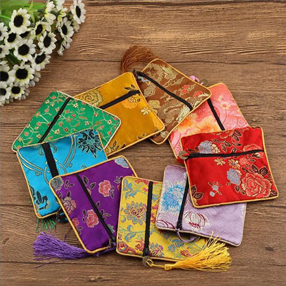 1Pc Jewelry Organizer Travel Trinket Cosmetic Storage Pouc Storage Pouch Handmade Tassel Zipper Gift Coin Purse Chinese Style