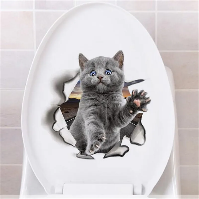 1PC Cute 3D Cat Toilet Sticker Cats On The Wall Kitchen Refrigerator Stickers For Living Room Bedroom