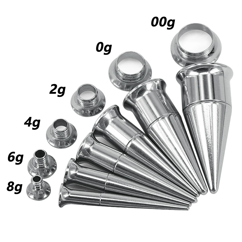 12 Pieces Stainless Steel Screw Fit Stretcher Ear Taper 2 in 1 Plug Tunnel Piercing Expander Jewelry Gauges Screw Up Kit 8g-00g