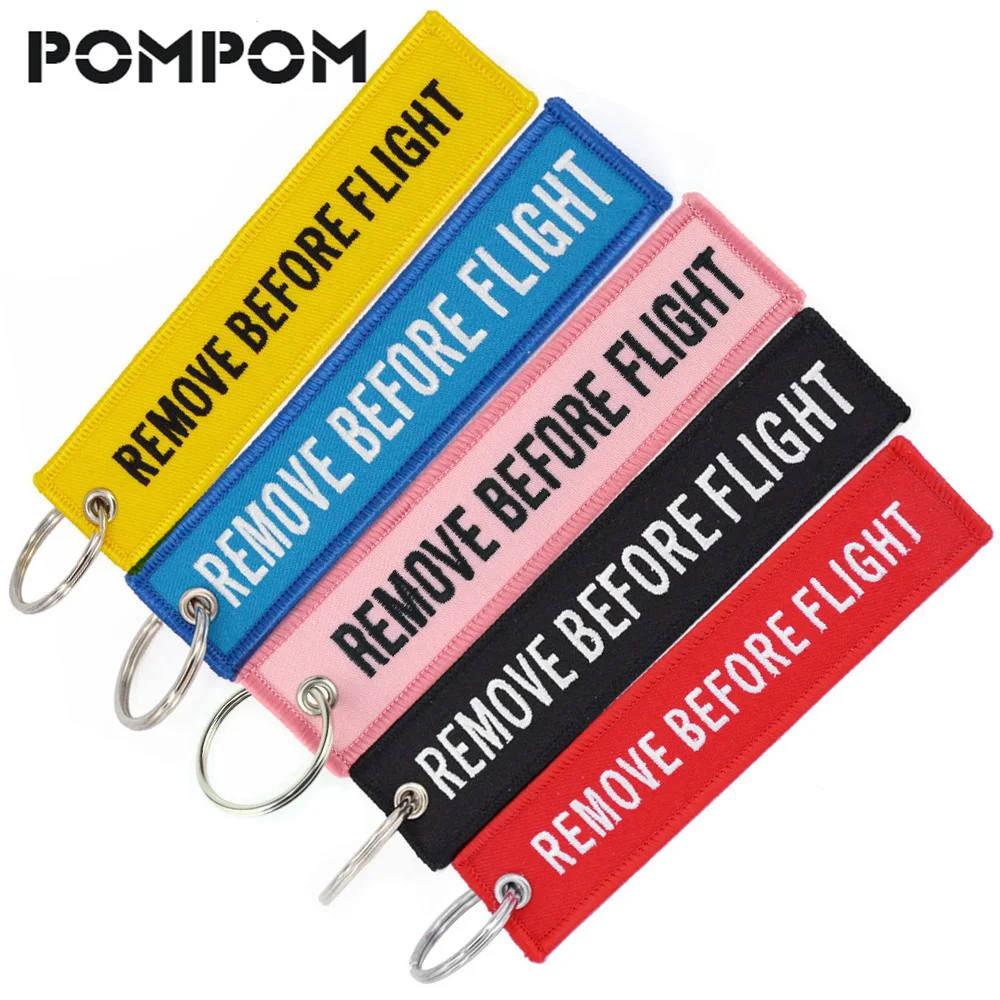 

5 PCS Remove Before Flight Keychain Chaveiro Embroidery Key Ring Aviation Gifts key Tag Fashion Jewelry OEM KeyChains Key Ring