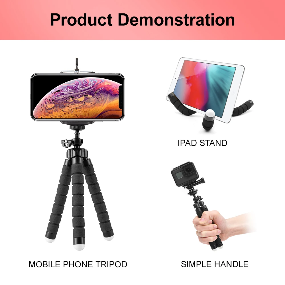 Yizhestudio Tripod para movil mini Tripod Flexible Sponge Octopus Tripods for Gopro para Camera desktop for iPhone Samsung clip