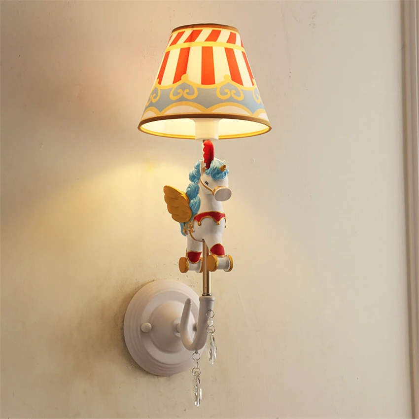 Cartoon Pegasus Children's Bedroom Wall Lamps Boys Girls Bedroom Bedside Sconce Wall Lights Nordic Living Room Corridor Fixtures