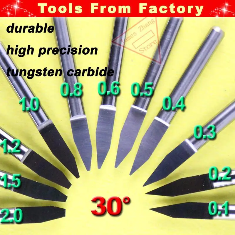 5pcs 3.175X30X0.2mm V Type Carbide engraving bit For PCB wood J3.3002