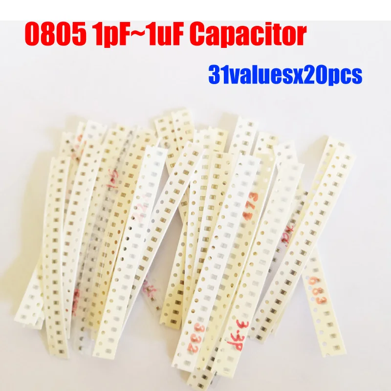 0805 SMD Capacitor Sample Kit 31valuesX20pcs=620pcs 1PF~1UF Capacitor Assortment Pack