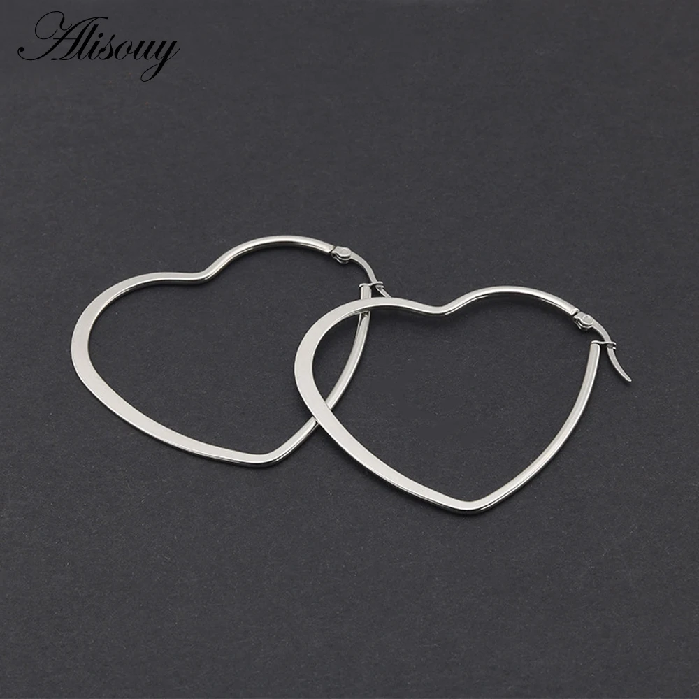Alisouy 1pair Heart Shaped Large Hoop Earrings Rose Gold Color Stainless Steel Round Circle Hyperbole Earrings Nightclub Jewelry