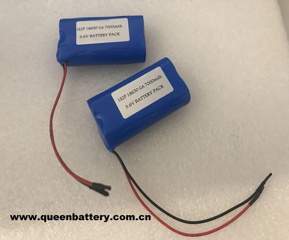 1S2P 3.6v 3.7v 18650 GA li-ion battery pack  6900mAh 7000mah with PCB( 3-8A) with 22AWG