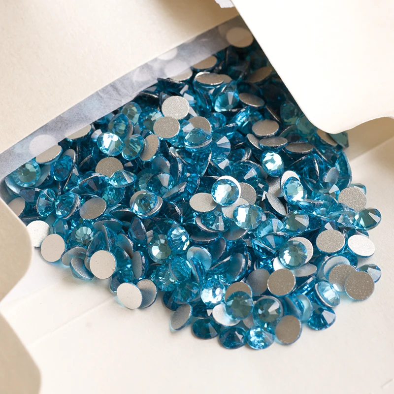 YANRUO Aquamarine Blue Round Rhinestones Nail Designs Non HotFix Stones Strass Wedding Decoration Nails Glass
