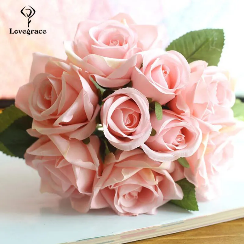 Wedding Bouquet Polyester Rose Holder Wedding Flowers Bridal Bouquet Artificial Bridesmaid Accessories Wedding Bouquet Lovegrace