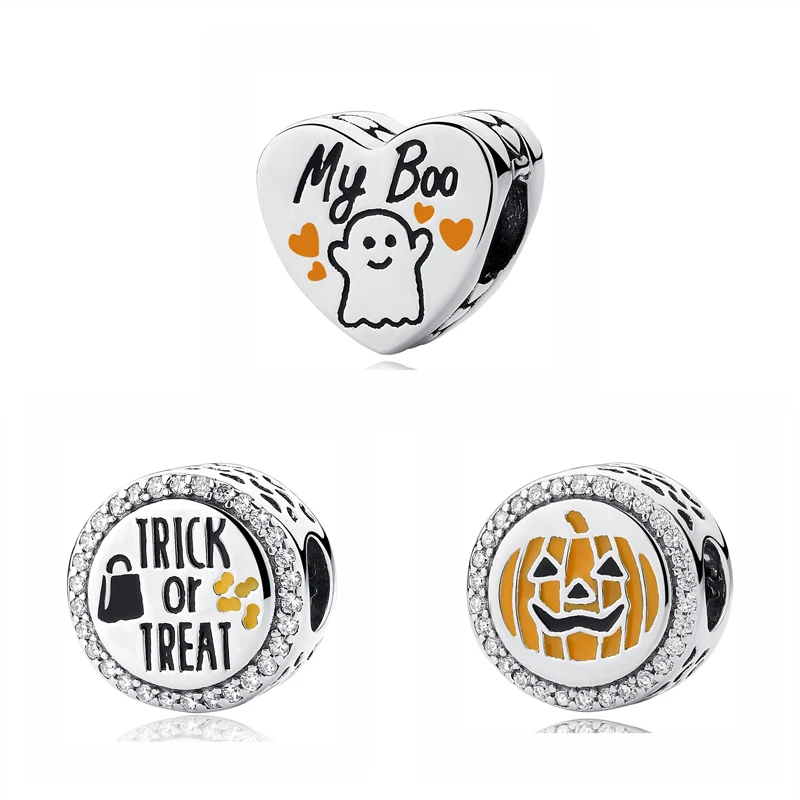 

Original 100% 925 Sterling Silver Charm Bead My Boo Pumpkin Charms Halloween Candy Fit Pandora Bracelets Women DIY Jewelry