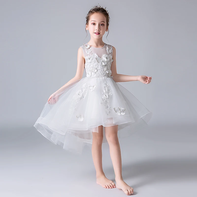 

Elegant Appliques Lace Kids Princess Dress For Birthday Party Wedding White Tulle Ball Gown Elegant Formal First Communion Dress