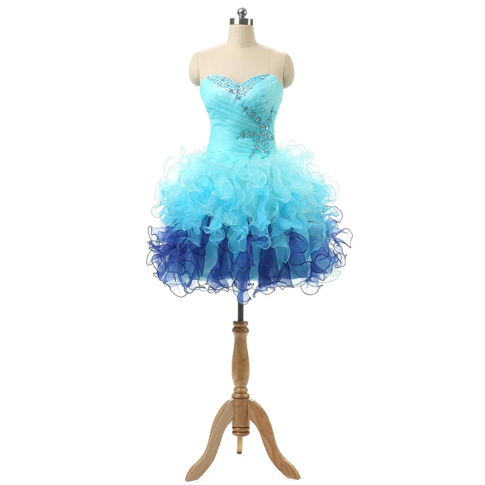 Ruthshen แสงสีฟ้าราคาถูก Homecoming ชุด Real Photo Junior วัยรุ่นสั้นชุด Ruffles Organza Graduation Party Dresses